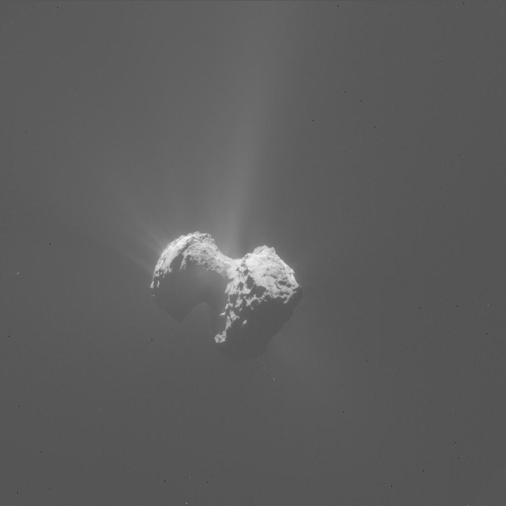 Komet 67P direkam kamera NavCam Rosetta pada 20 Juli 2015 dari jarak 171 km. Kredit ESA/Rosetta/NAVCAM, melalui DLR. Bukan anaglif OSIRIS yang diterbitkan ulang NASA pada 17 Oktober 2026.