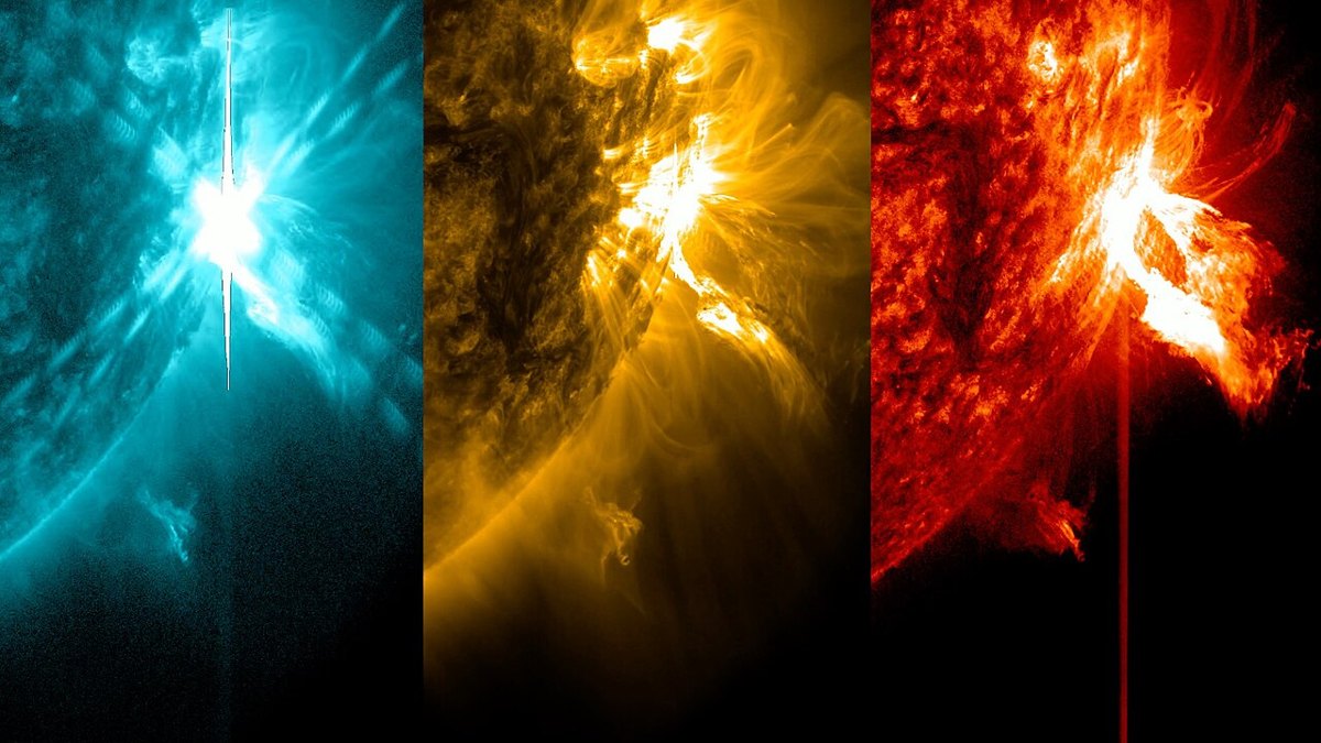 Visualisasi NASA tentang suar Matahari kelas X2.5 pada 16 Februari 2024; bukan dokumentasi riset BRIN 2026. Gambar diperkecil dan dikonversi ke JPEG tanpa mengubah isi.